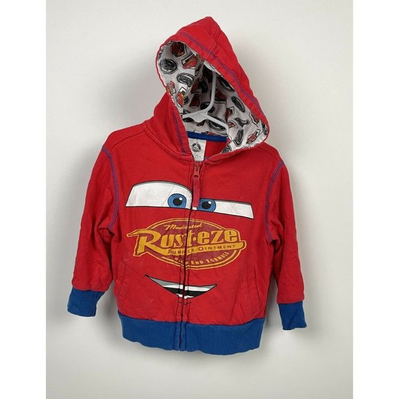 DISNEY Store Cars Lightning McQueen Boy Hooded Jacket Rust eze Red size 2 2T - Picture 2 of 9